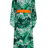 Jungle - Monstera White / Green Kimono (Neon Orange)