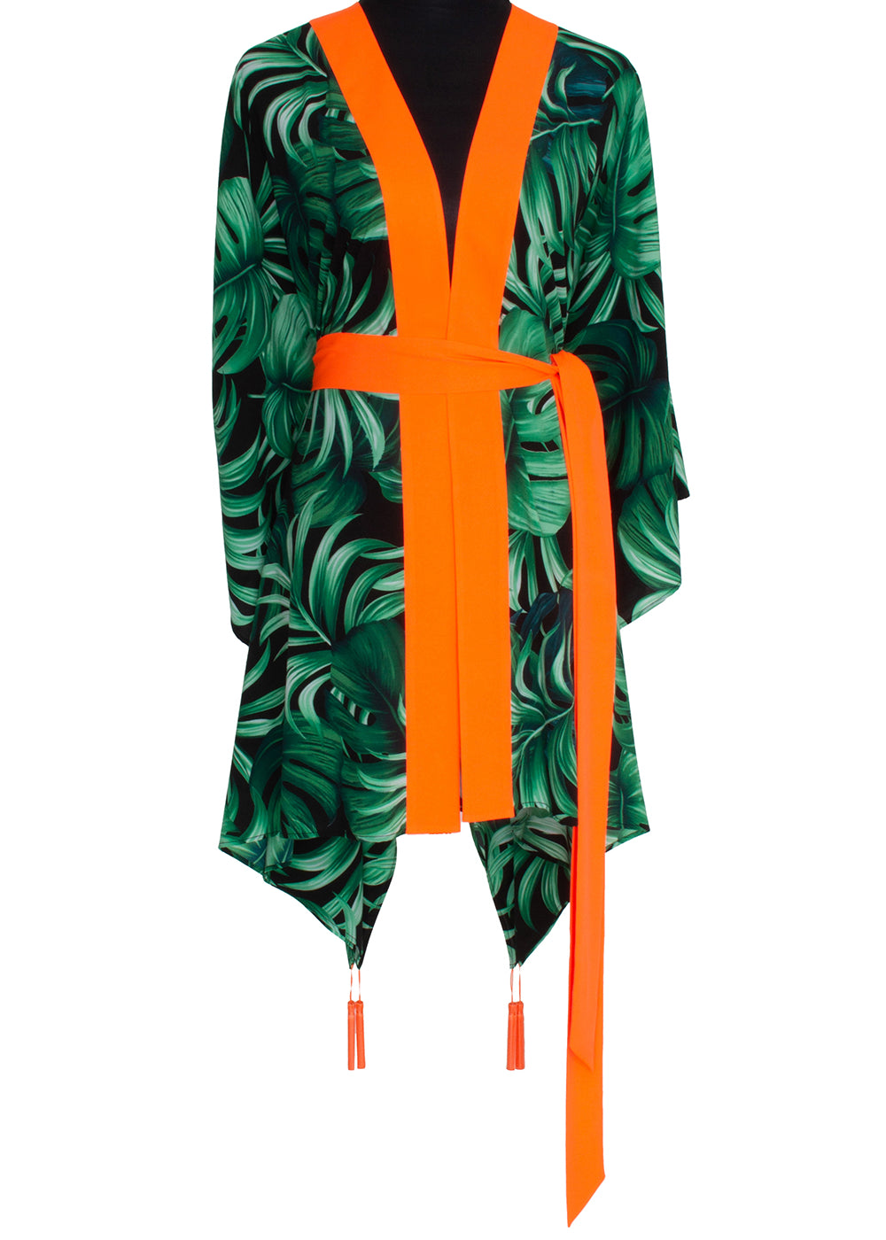 Jungle - Monstera Black / Green Kimono (Neon Orange)