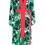 Jungle - Monstera White / Green Kimono (Neon Coral)