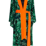 Jungle - Monstera Black / Green Kimono (Neon Orange)