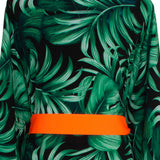 Jungle - Monstera Black / Green Kimono (Neon Orange)