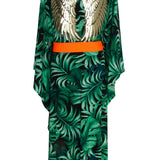 Jungle - Monstera Black / Green Kimono Wings (Neon Orange) - Long