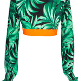 Jungle - Monstera Black / Green Crop Top (Neon Orange)