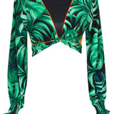 Jungle - Monstera Black / Green Crop Top (Neon Orange)