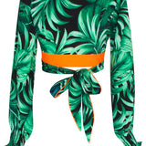 Jungle - Monstera Black / Green Crop Top (Neon Orange)