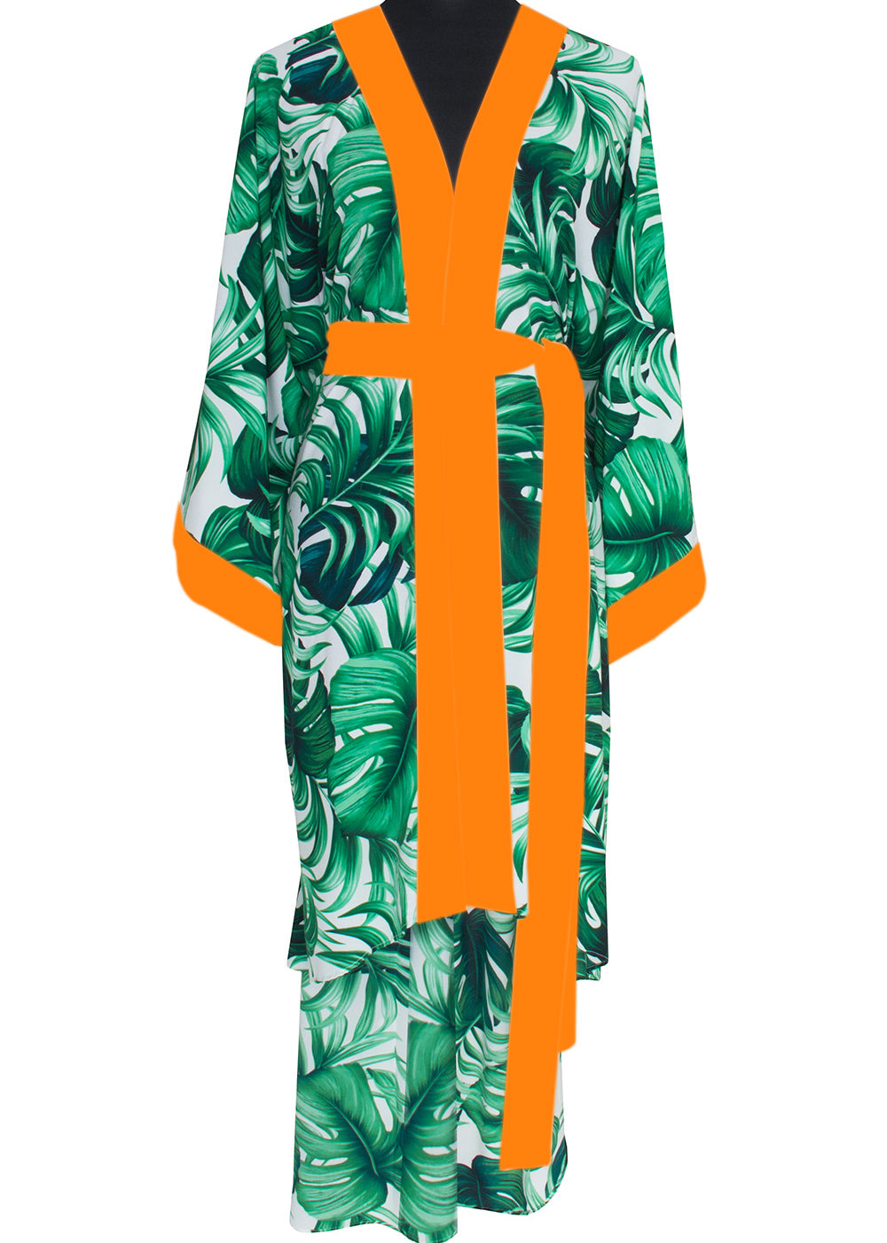 Jungle - Monstera White / Green Kimono (Neon Orange)