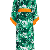 Jungle - Monstera White / Green Kimono (Neon Orange)