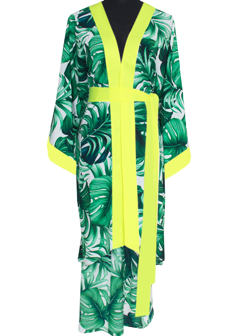 Jungle - Monstera White / Green Kimono (Neon Yellow)