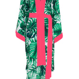 Jungle - Monstera White / Green Kimono (Neon Coral)