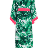 Jungle - Monstera White / Green Kimono (Neon Coral)