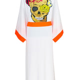 Monochrome - White Kimono Skull (Neon Orange)