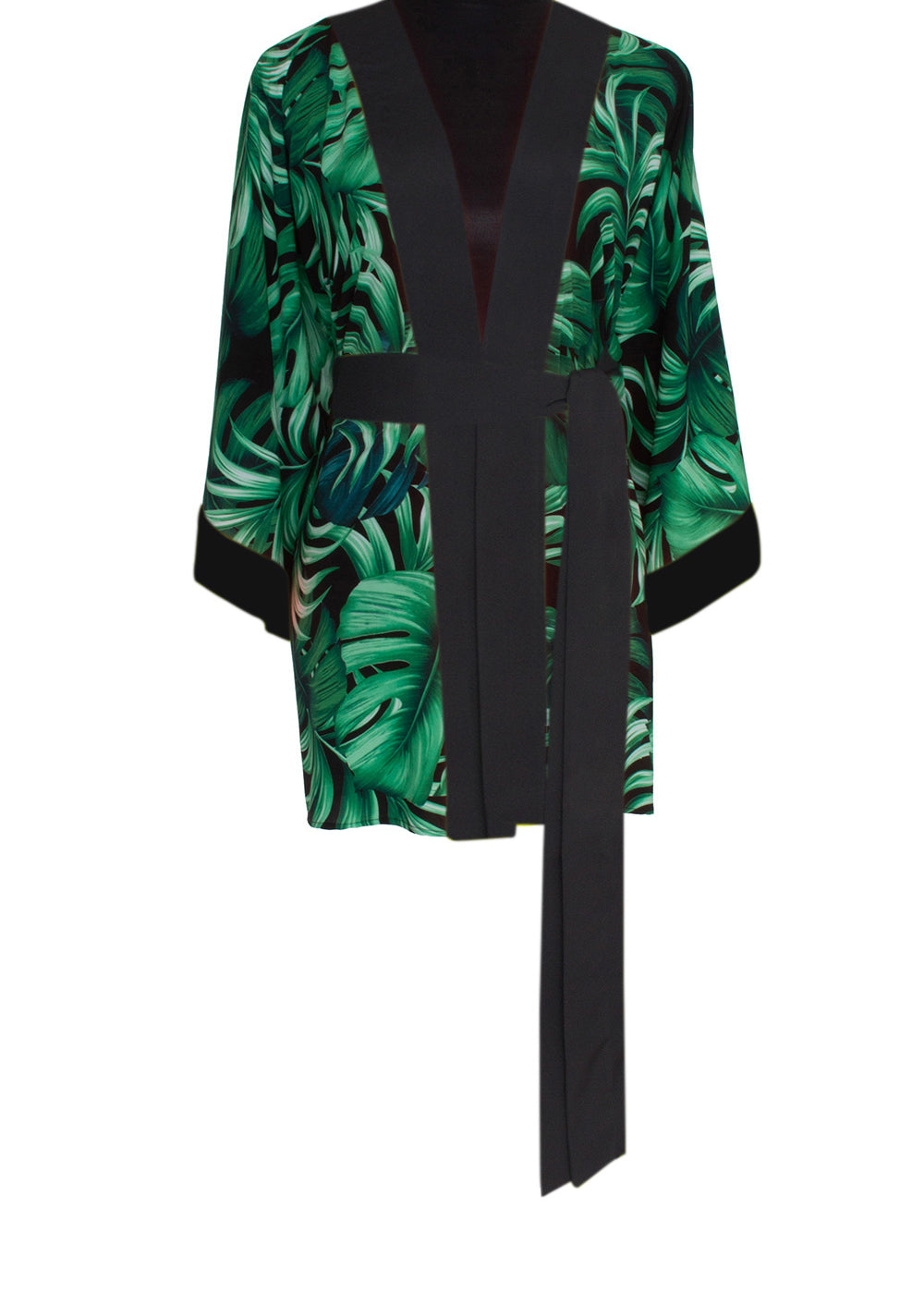 Jungle - Monstera Black / Green Kimono (Black)