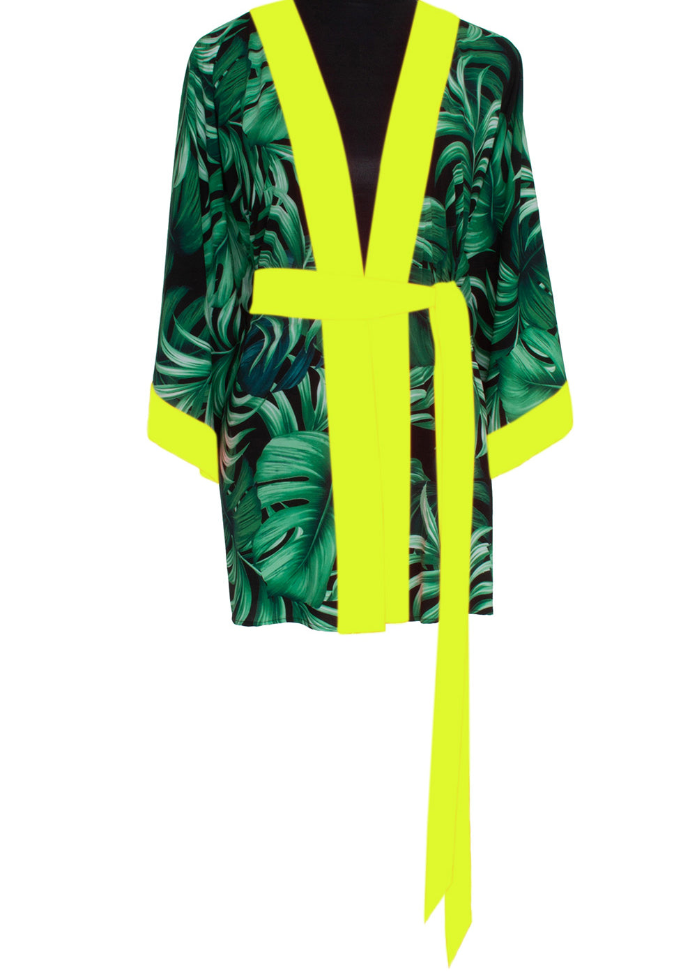 Jungle - Monstera Black / Green Kimono (Neon Yellow)