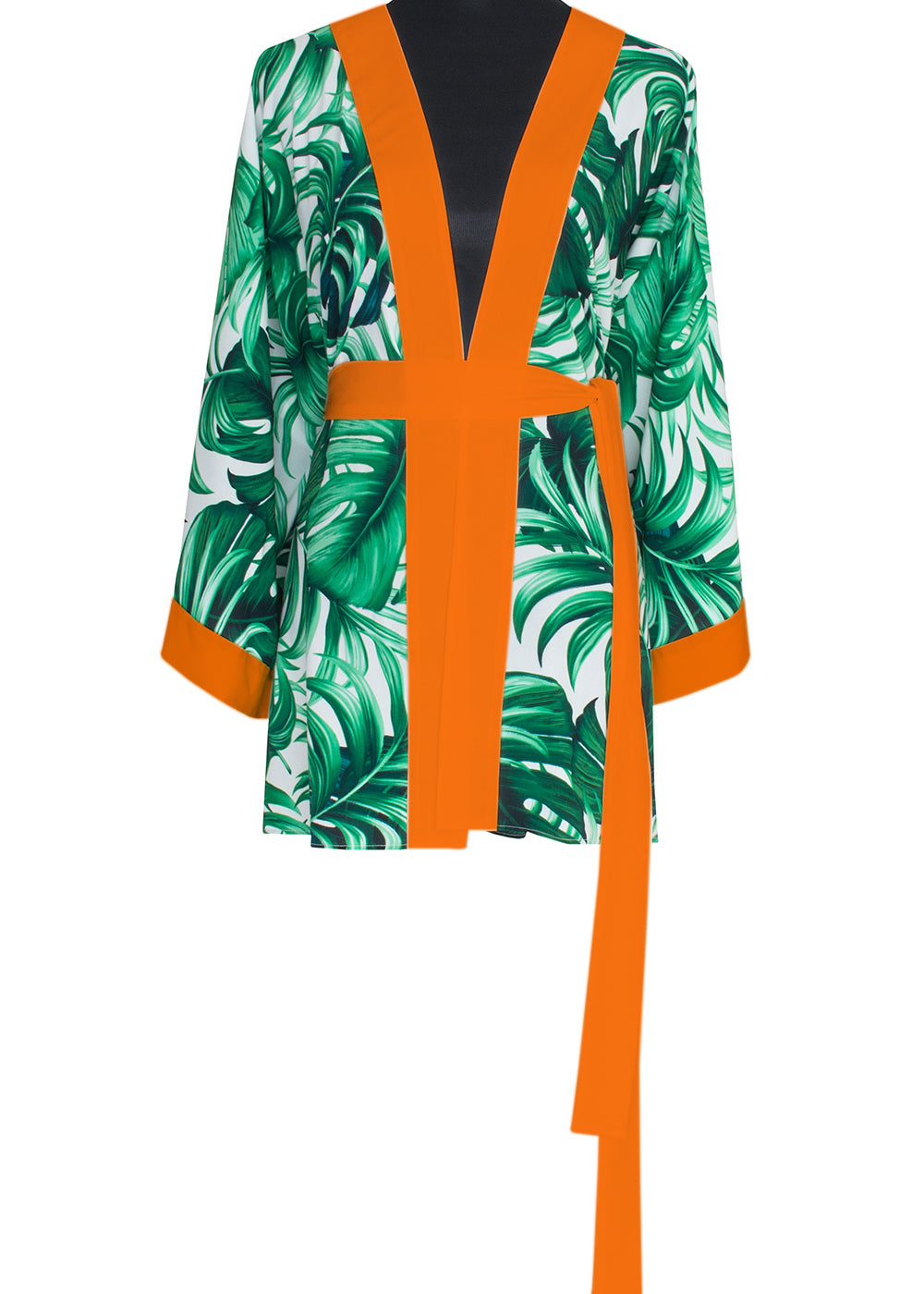 Jungle - Monstera White / Green Kimono (Neon Orange)