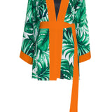 Jungle - Monstera White / Green Kimono (Neon Orange)