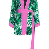 Jungle - Monstera White / Green Kimono (Neon Pink)