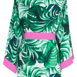 Jungle - Monstera White / Green Kimono (Neon Pink)