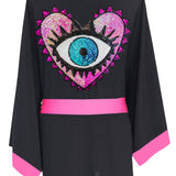 Monochrome - Black Kimono Evil Eye (Neon Pink)