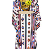 Boho - Blue Navajo Kimono Skull (Beige)