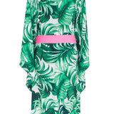 Jungle - Monstera White / Green Kimono (Neon Pink)