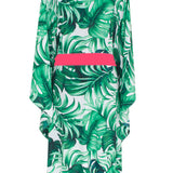 Jungle - Monstera White / Green Kimono (Neon Coral)