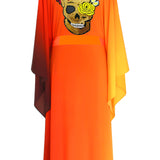 Monochrome Ombre - Fire Kimono Skull (Neon Orange) - Long