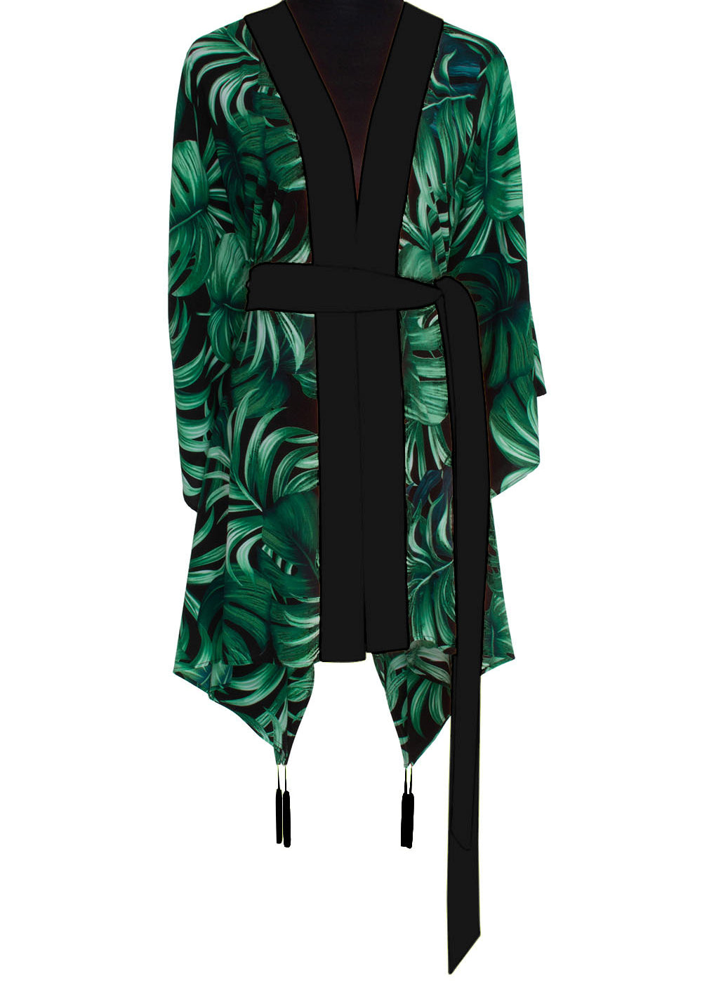 Jungle - Monstera Black / Green Kimono (Black)