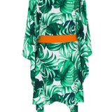 Jungle - Monstera White / Green Kimono (Neon Orange)