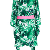 Jungle - Monstera White / Green Kimono (Neon Pink)