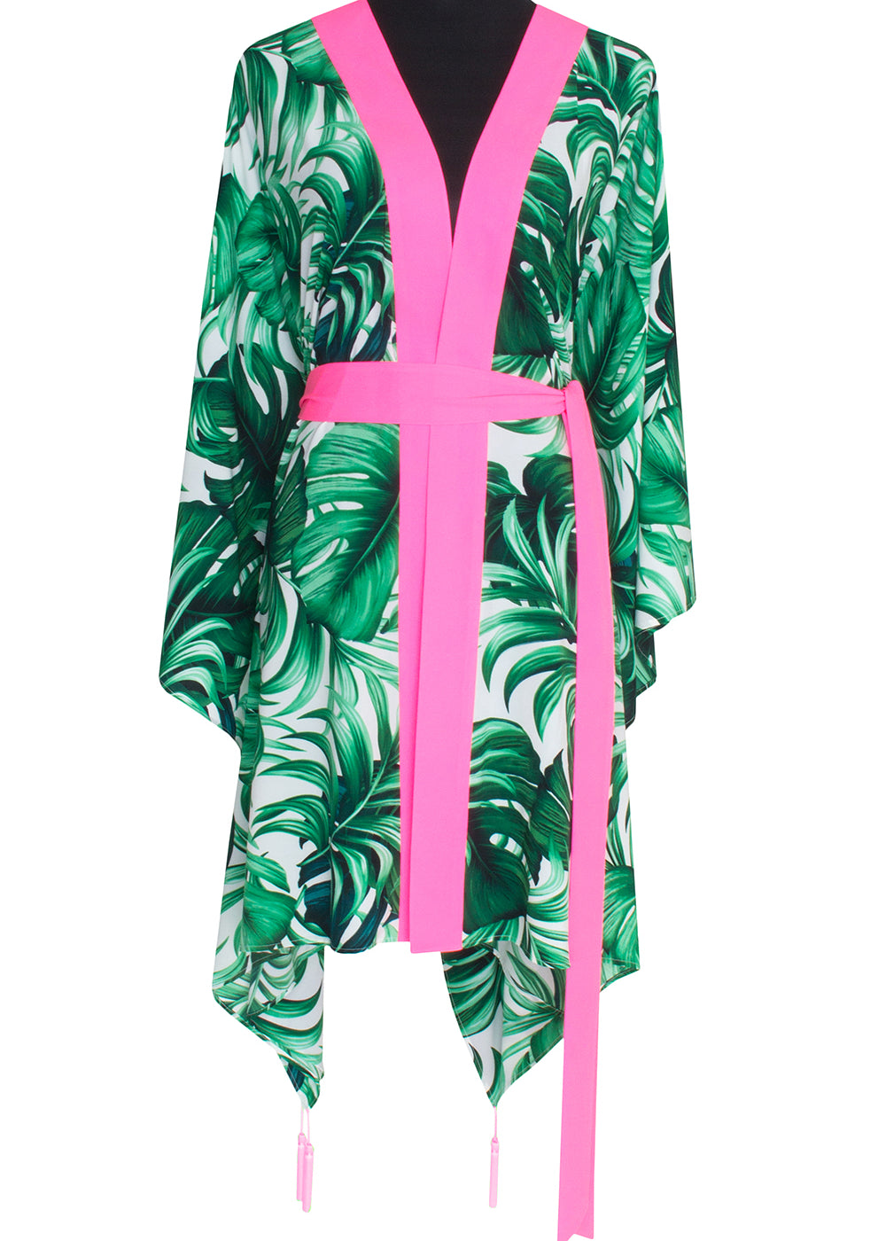 Jungle - Monstera White / Green Kimono (Neon Pink)