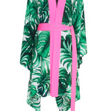 Jungle - Monstera White / Green Kimono (Neon Pink)