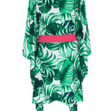 Jungle - Monstera White / Green Kimono (Neon Coral)