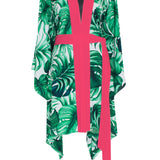 Jungle - Monstera White / Green Kimono (Neon Coral)