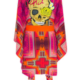 Tribal - Pink Kimono Skull (Neon Orange)