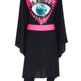 Monochrome - Black Kimono Evil Eye (Neon Pink)