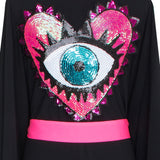 Monochrome - Black Kimono Evil Eye (Neon Pink)