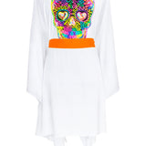 Monochrome - White Kimono Skull (Neon Orange)