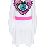 Monochrome - White Kimono Evil Eye (Neon Pink)