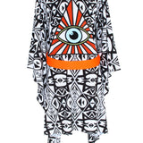 Tulum – Tribal Eye Kimono (Neon Orange) - Midi