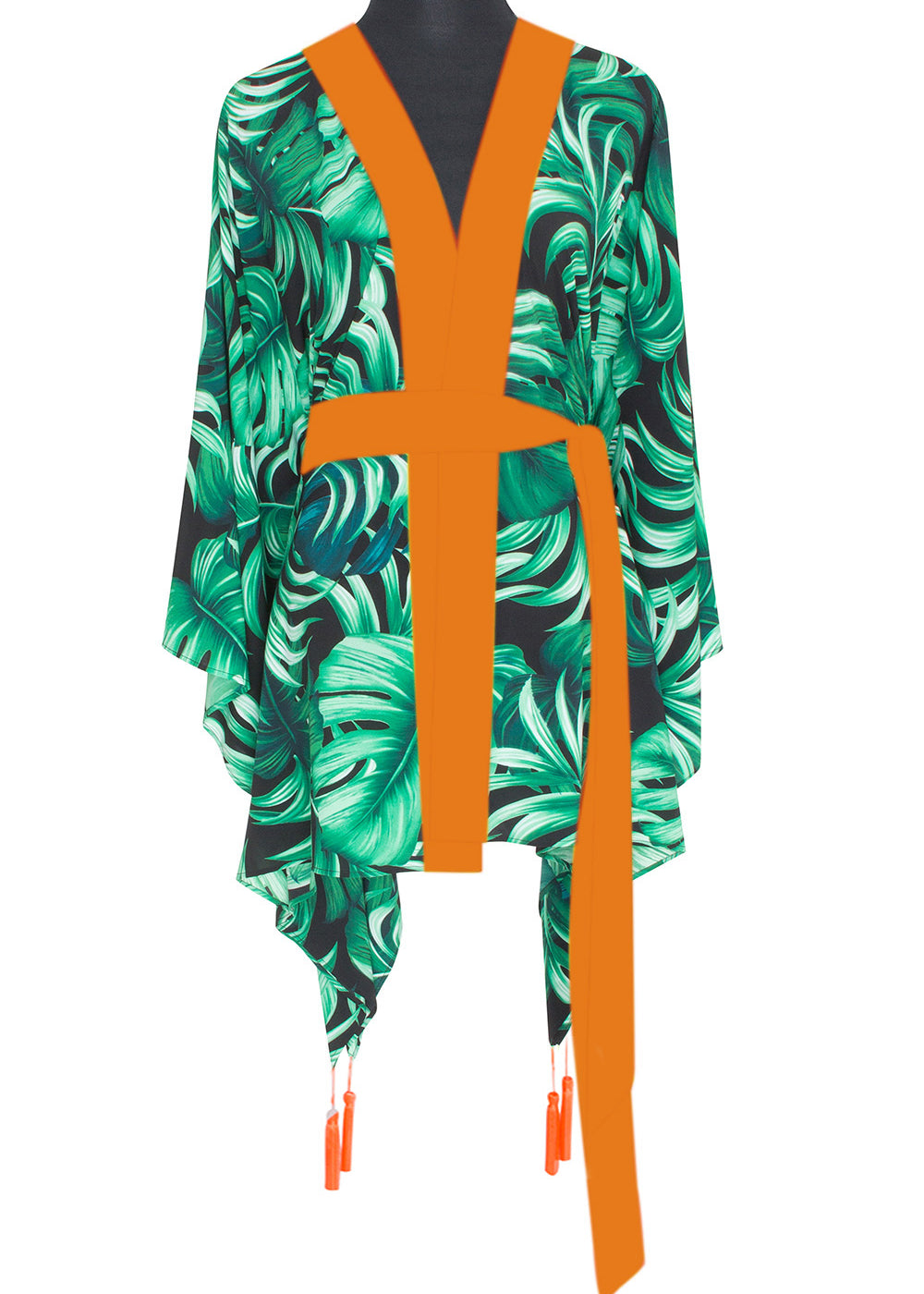 Jungle - Monstera Black / Green Kimono (Neon Orange)