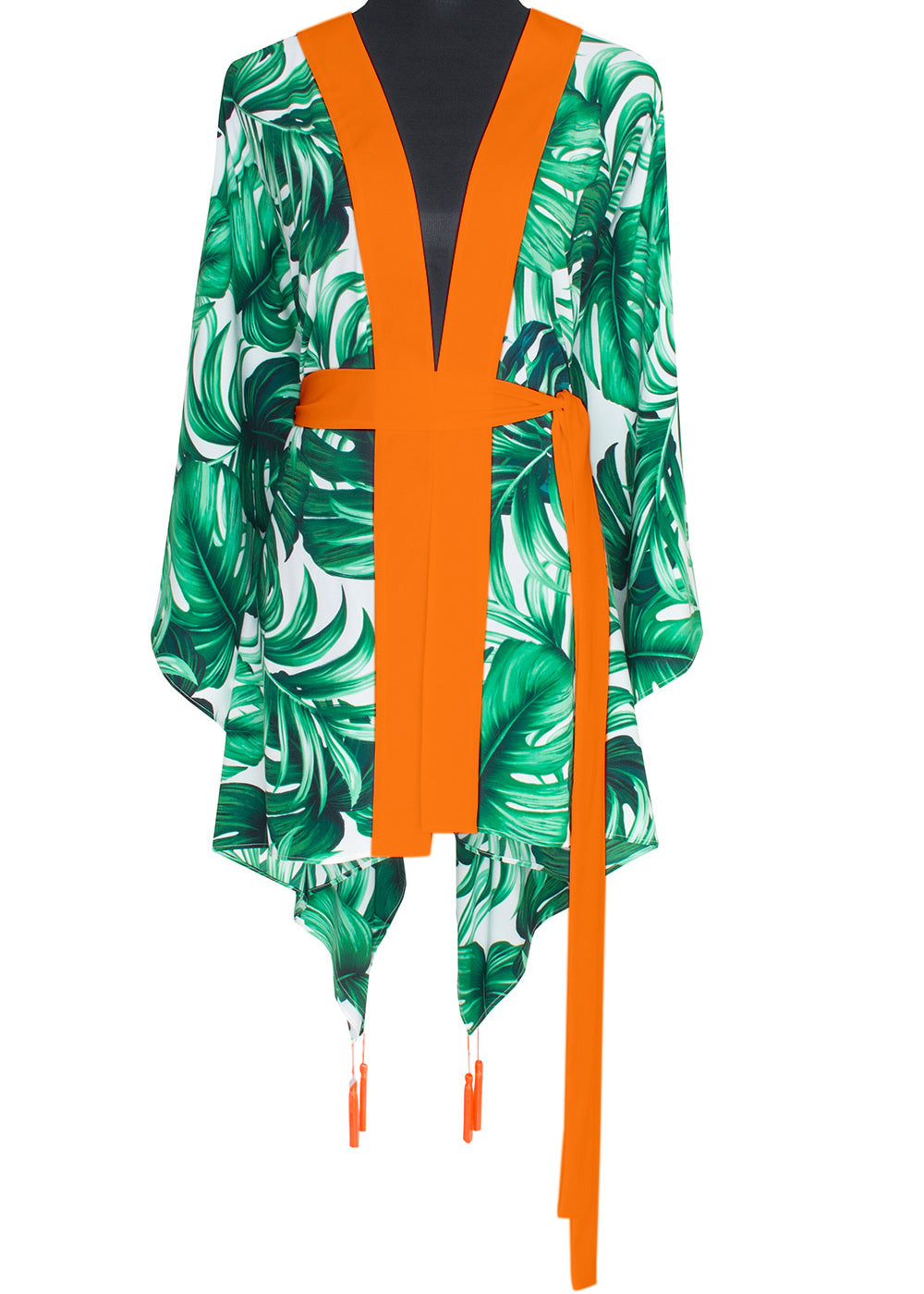 Jungle - Monstera White / Green Kimono (Neon Orange)