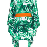 Jungle - Monstera White / Green Kimono (Neon Orange)