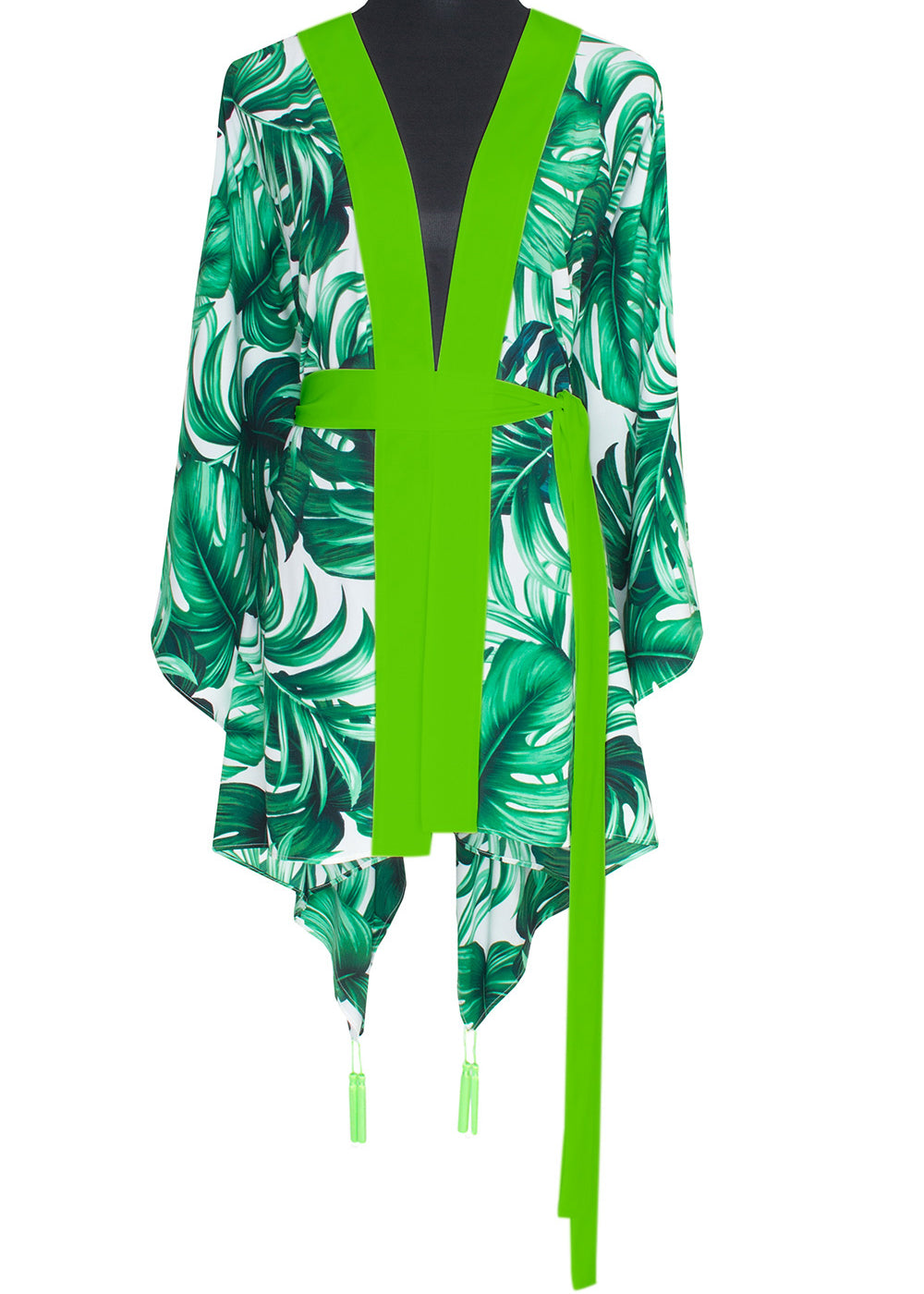 Jungle - Monstera White / Green Kimono (Neon Green)