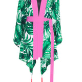 Jungle - Monstera White / Green Kimono (Neon Pink)