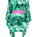 Jungle - Monstera White / Green Kimono (Neon Pink)