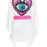 Monochrome - White Kimono Evil Eye (Neon Pink)