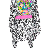 Tulum – Feathers Kimono Skull (Neon Pink)