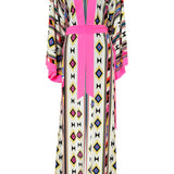 Boho - Pink Navajo Maxi Split Kaftan (Neon Pink)