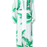 Jungle – White Palm Maxi Split Kaftan (Off-White)