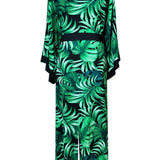 Jungle - Monstera Black / Green Maxi Split Kaftan (Black)